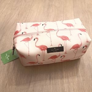 KATE SPADE NEWBURY LANE FLAMINGO PRINT LARGE COSMETIC/TRAVEL FULL ZIP BAG